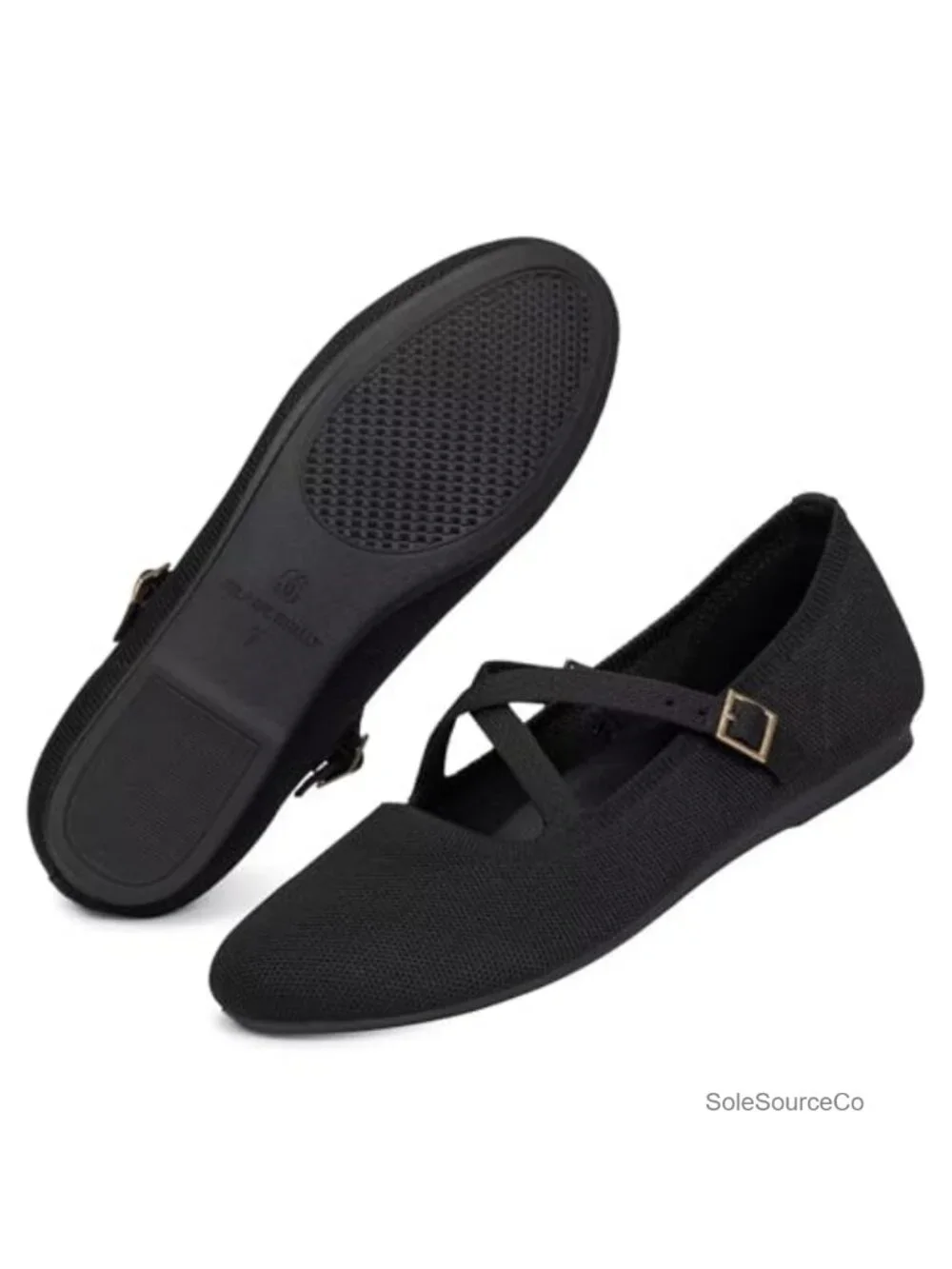 Women's Knit Mary Jane Flats with Adjustable Strap & Arch Support